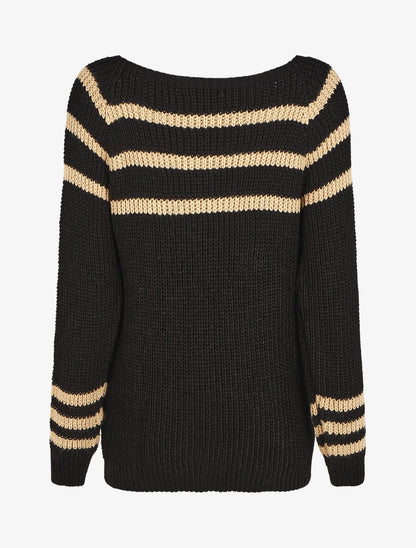 Pull en maille à col bateau - Noir - 2