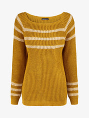 Pull en maille à col bateau - Jaune moutarde - 1