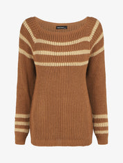 Pull en maille à col bateau - Camel - 5