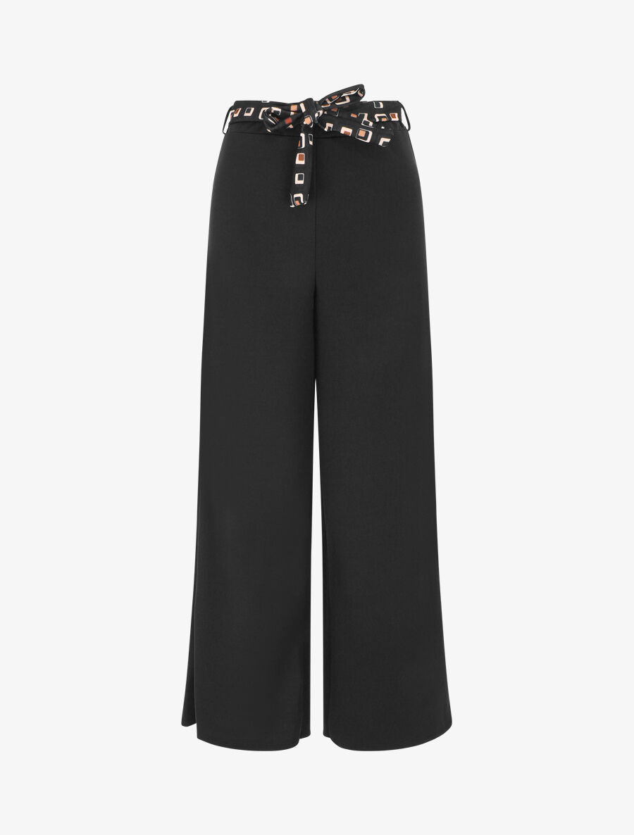 Pantalon ample taille haute uni - Noir - 1