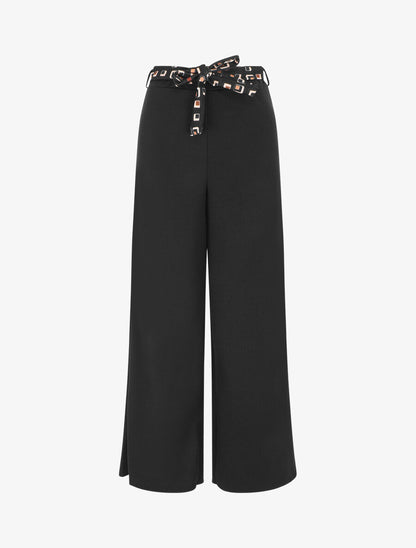 Pantalon ample taille haute uni - Noir - 1