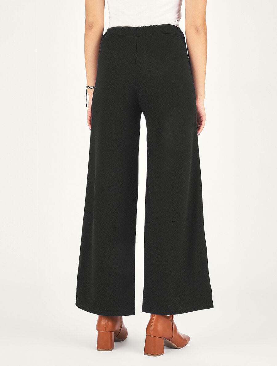 Pantalon ample taille haute élastiquée - Noir - 5