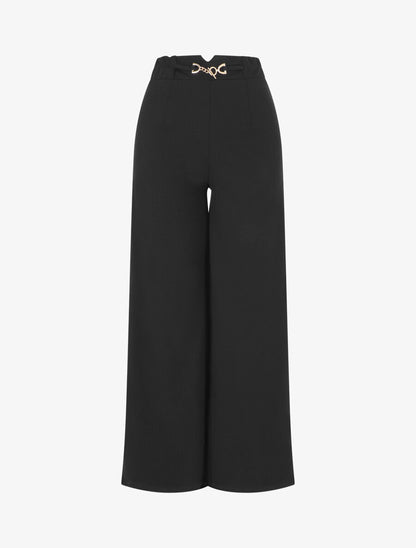 Pantalon uni à taille élastiqué - Noir - 1