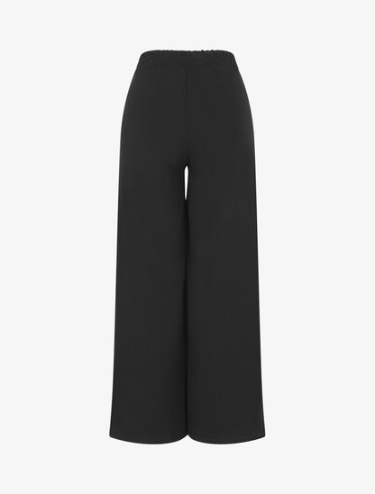 Pantalon uni à taille élastiqué - Noir - 2