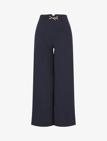 Pantalon uni à taille élastiqué - Marine - 1