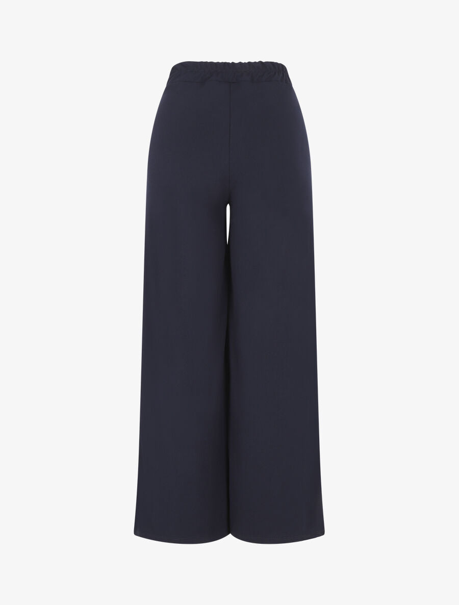 Pantalon uni à taille élastiqué - Marine - 2