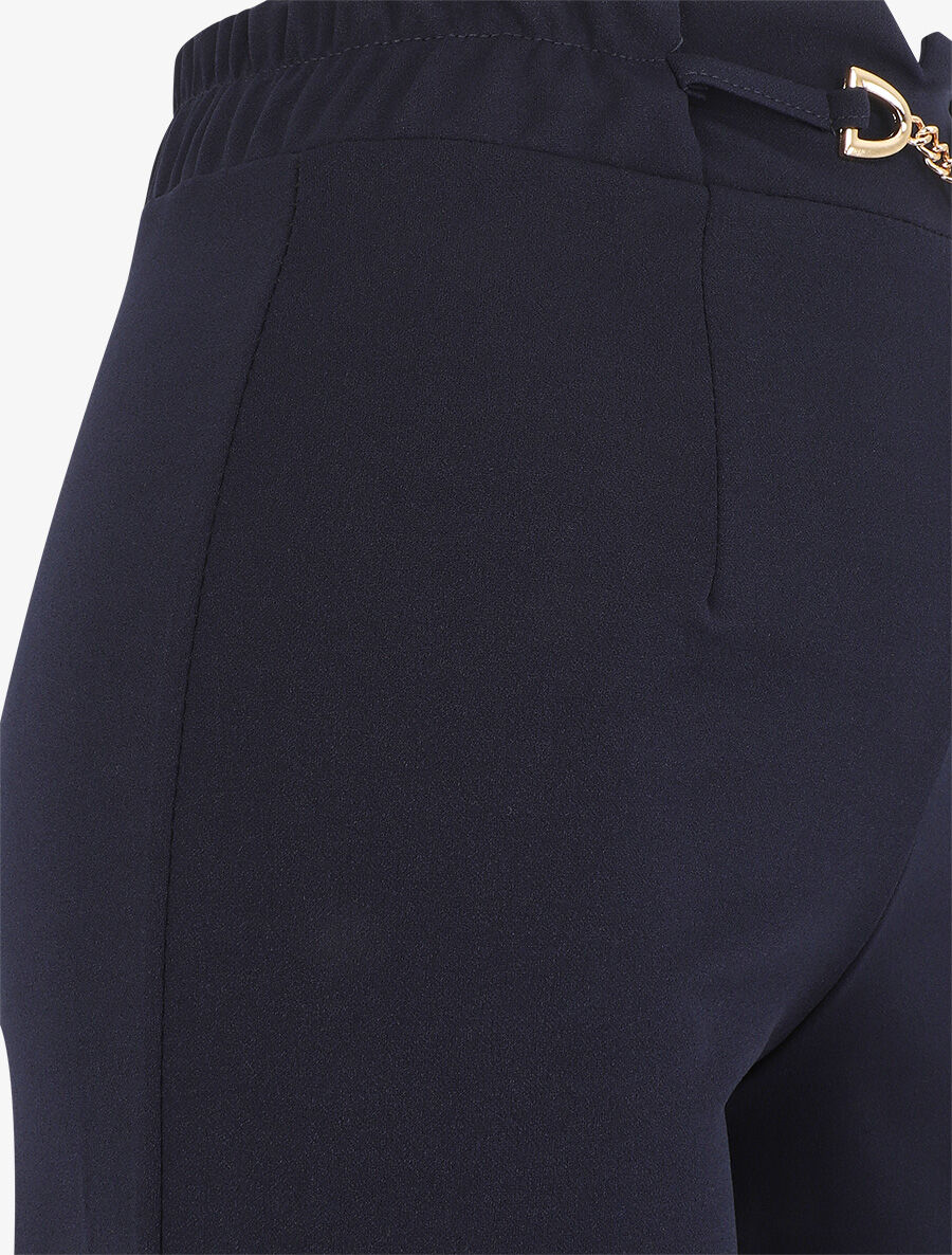 Pantalon uni à taille élastiqué - Marine - 3