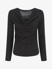 Pull ajusté manche longues col bénitier - Noir - 1