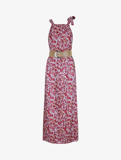 Robe longue à imprimé fleuri - Bordeaux - 1