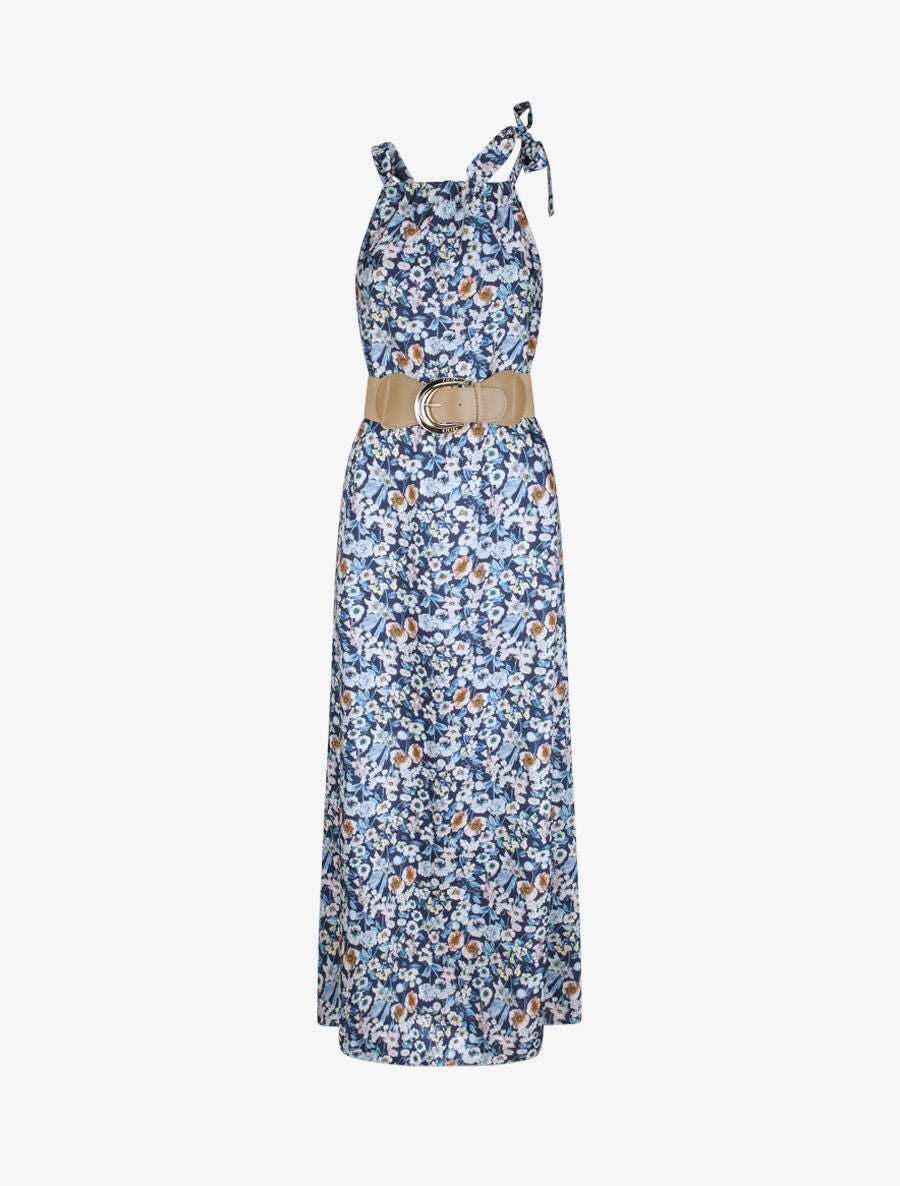 Robe longue à imprimé fleuri - Marine - 4