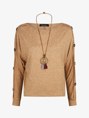 Pull ample manches à boutons décoratifs - Camel - 1