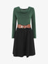 Robe courte évasée col bénitier et manches longues - Vert - 1