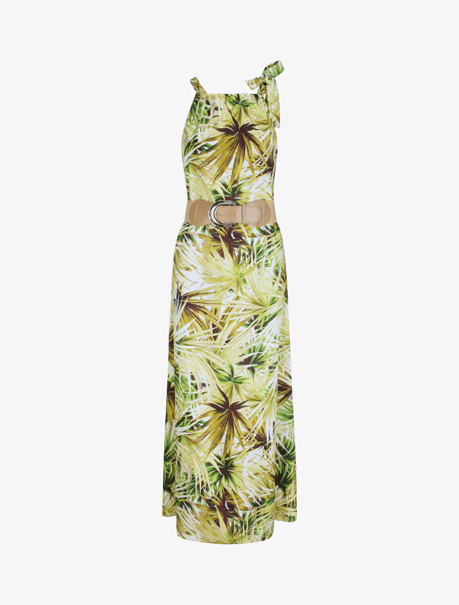 Robe longue à imprimé tropical - Vert anis - 4