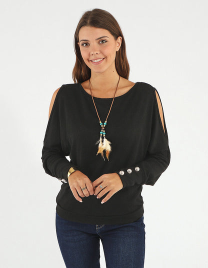 Pull ample à épaules dénudées - Noir - 4