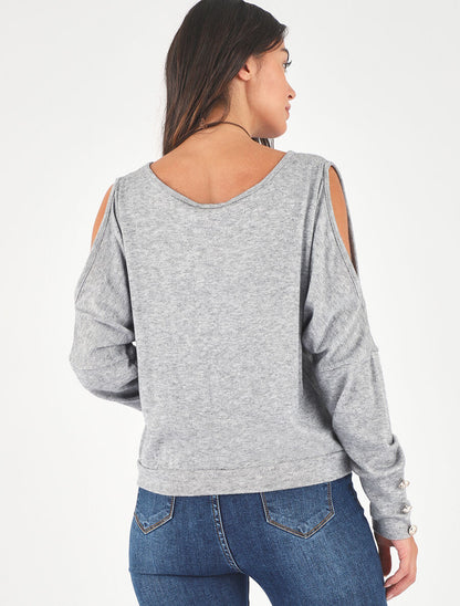 Pull ample à épaules dénudées - Gris - 5