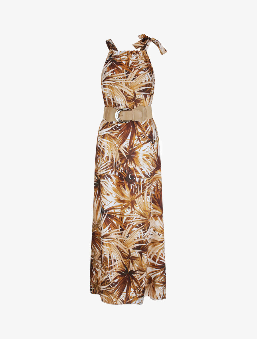 Robe longue à imprimé tropical - Camel - 2