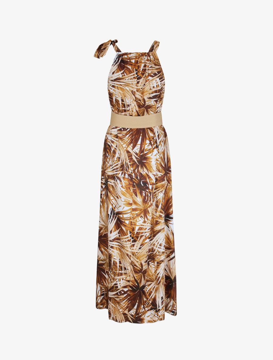 Robe longue à imprimé tropical - Camel - 3