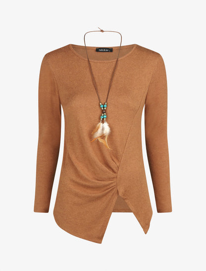 Pull droit drapé manches longues - Camel - 1