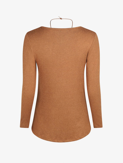Pull droit drapé manches longues - Camel - 2