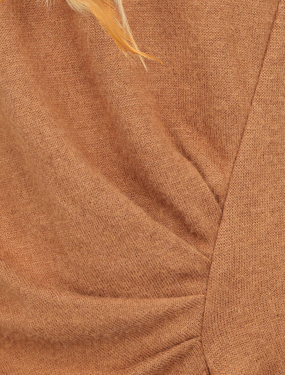 Pull droit drapé manches longues - Camel - 3