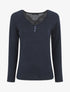 Pull droit uni col V en dentelle - Marine - 1