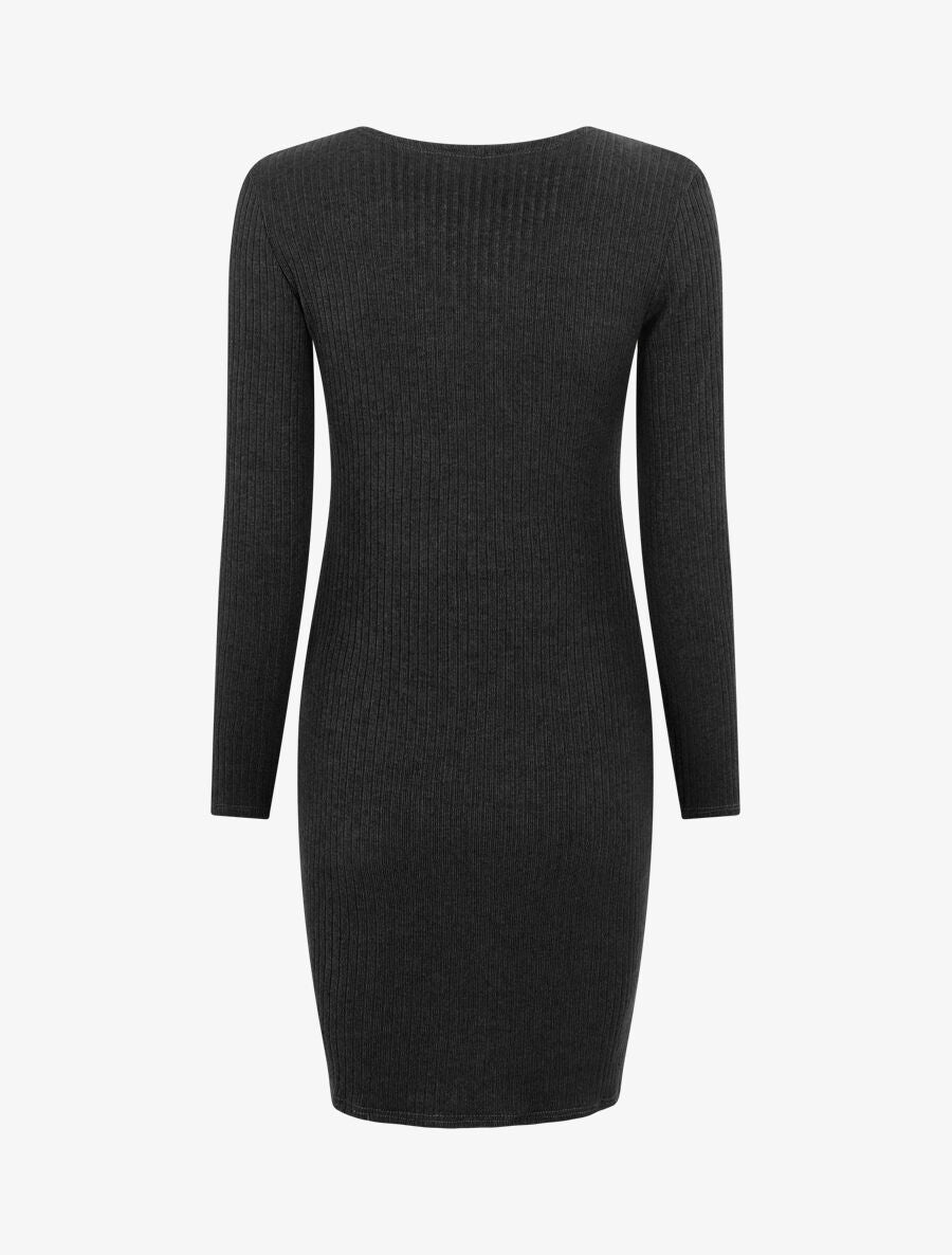 Robe pull droite col V en dentelle - Noir - 2