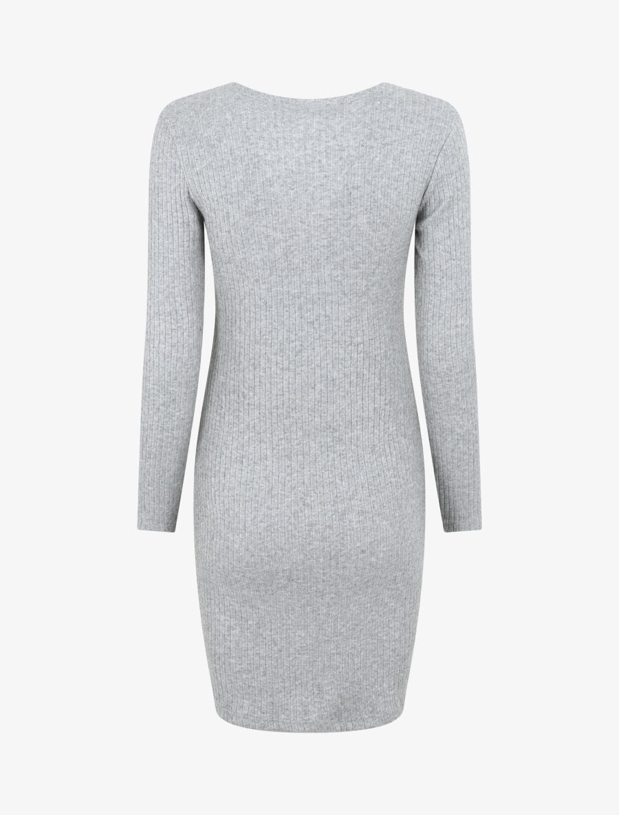 Robe pull droite col V en dentelle - Gris - 2