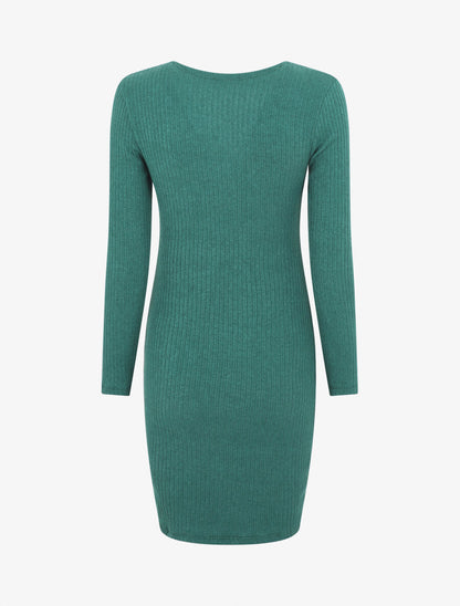 Robe pull droite col V en dentelle - Vert - 2