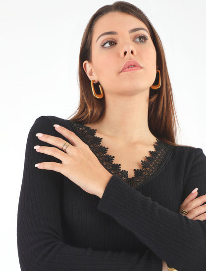Robe pull moulante et côtelée - Noir - 6