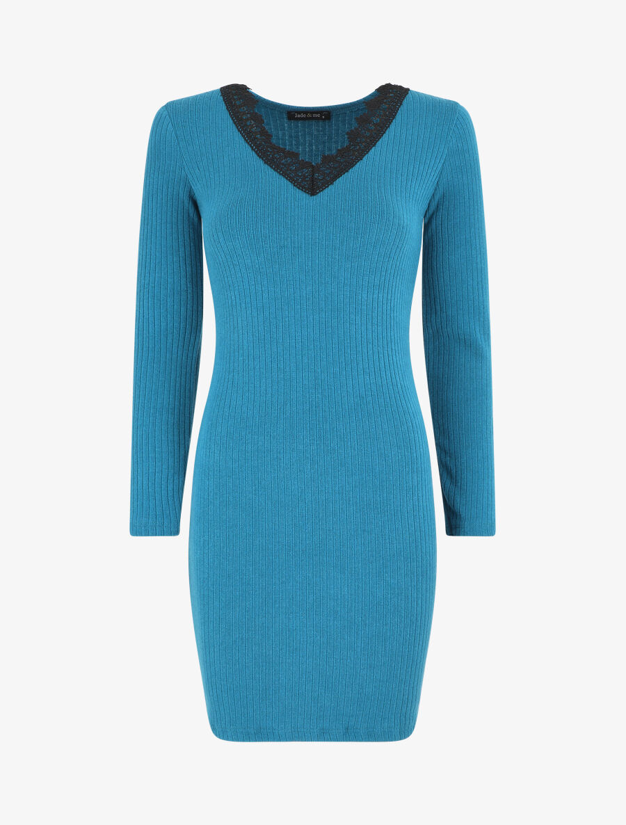 Robe pull moulante et côtelée - Bleu canard - 6