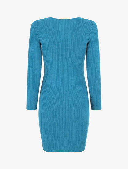 Robe pull moulante et côtelée - Bleu canard - 2