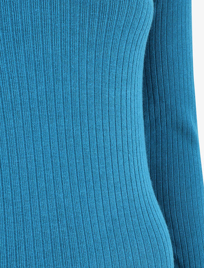 Robe pull moulante et côtelée - Bleu canard - 3