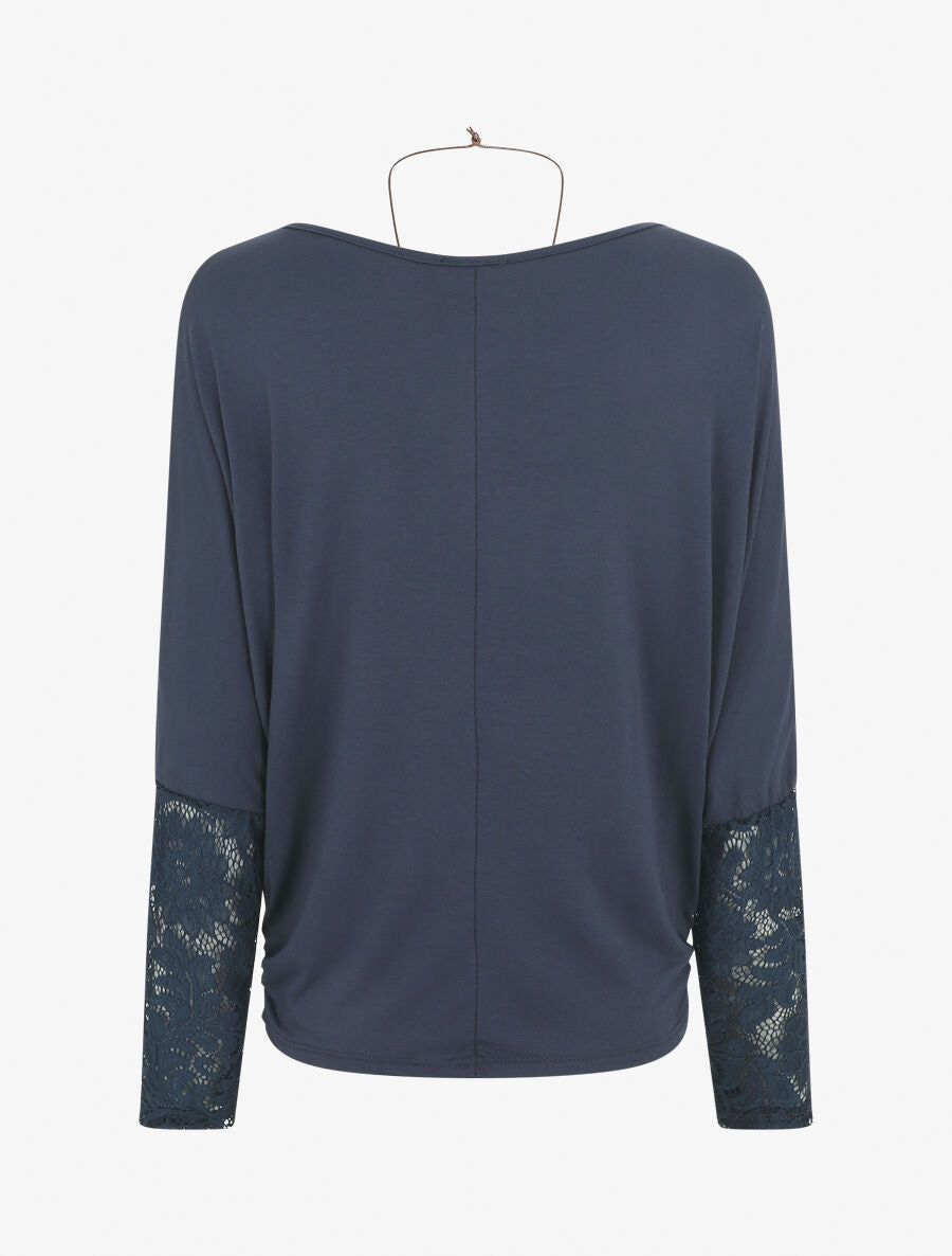Top ample manches longues en dentelle - Marine - 2