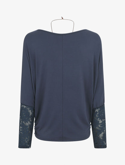 Top ample manches longues en dentelle - Marine - 2