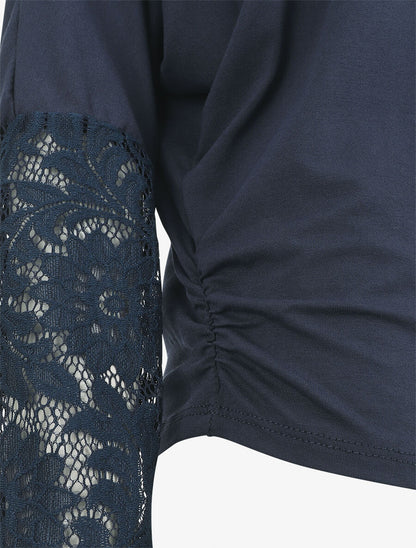 Top ample manches longues en dentelle - Marine - 3