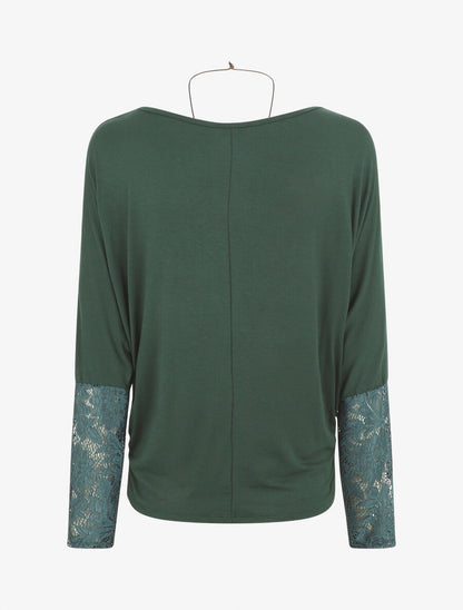 Top ample manches longues en dentelle - Vert foncé - 2