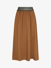 Jupe longue évasée taille haute irisée - Camel - 1