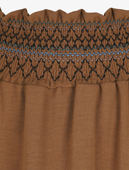 Jupe longue évasée taille haute élastiquée - Camel - 3