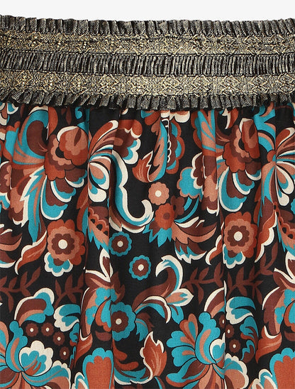 Jupe longue imprimé floral taille haute irisée - Noir - 3