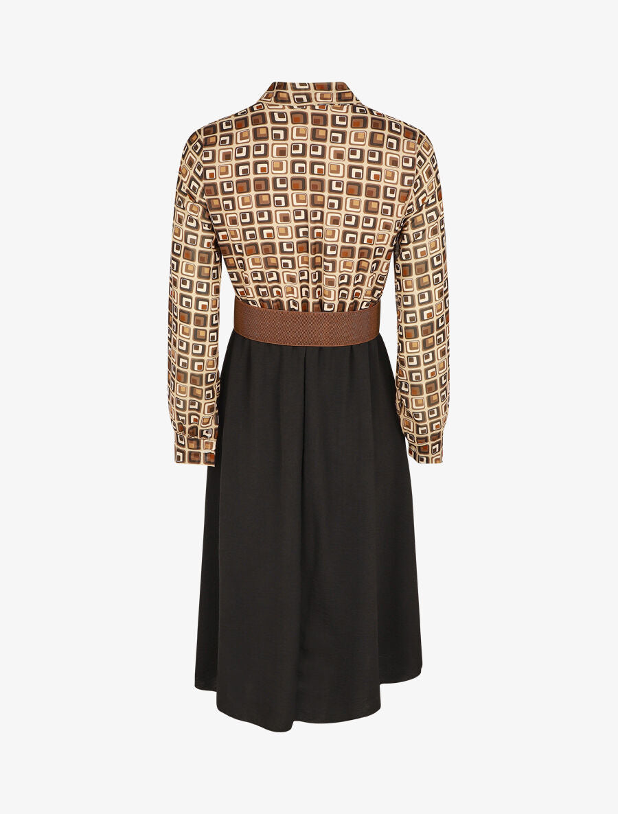 Robe longue évasée imprimé graphique - Beige - 2