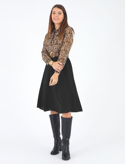 Robe longue évasée imprimé graphique - Beige - 4
