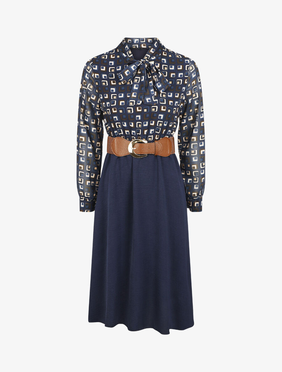Robe longue évasée imprimé graphique - Marine - 4