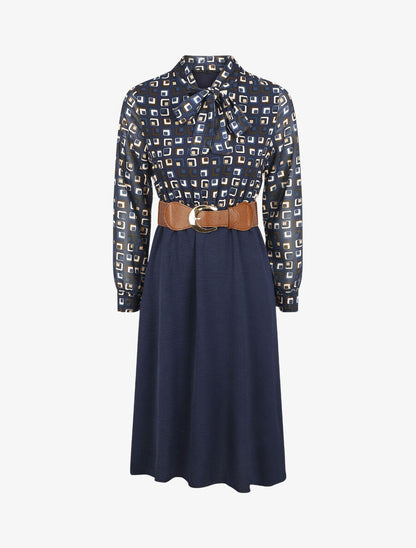 Robe longue évasée imprimé graphique - Marine - 4