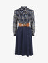 Robe longue évasée imprimé graphique - Marine - 4