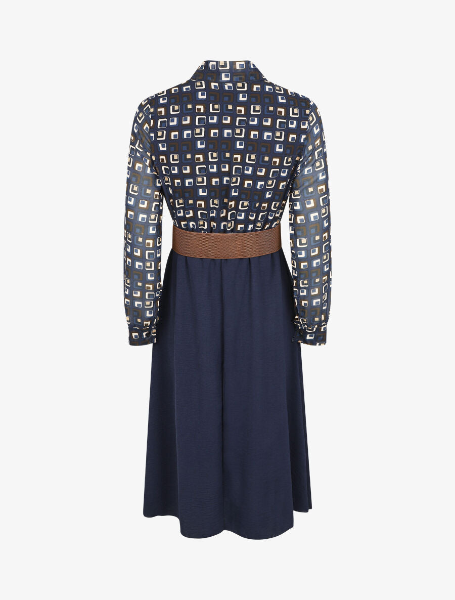 Robe longue évasée imprimé graphique - Marine - 2