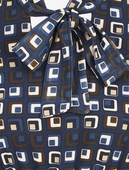 Robe longue évasée imprimé graphique - Marine - 3