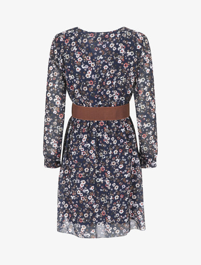 Robe élastiquée à imprimé fleuri - Marine - 4