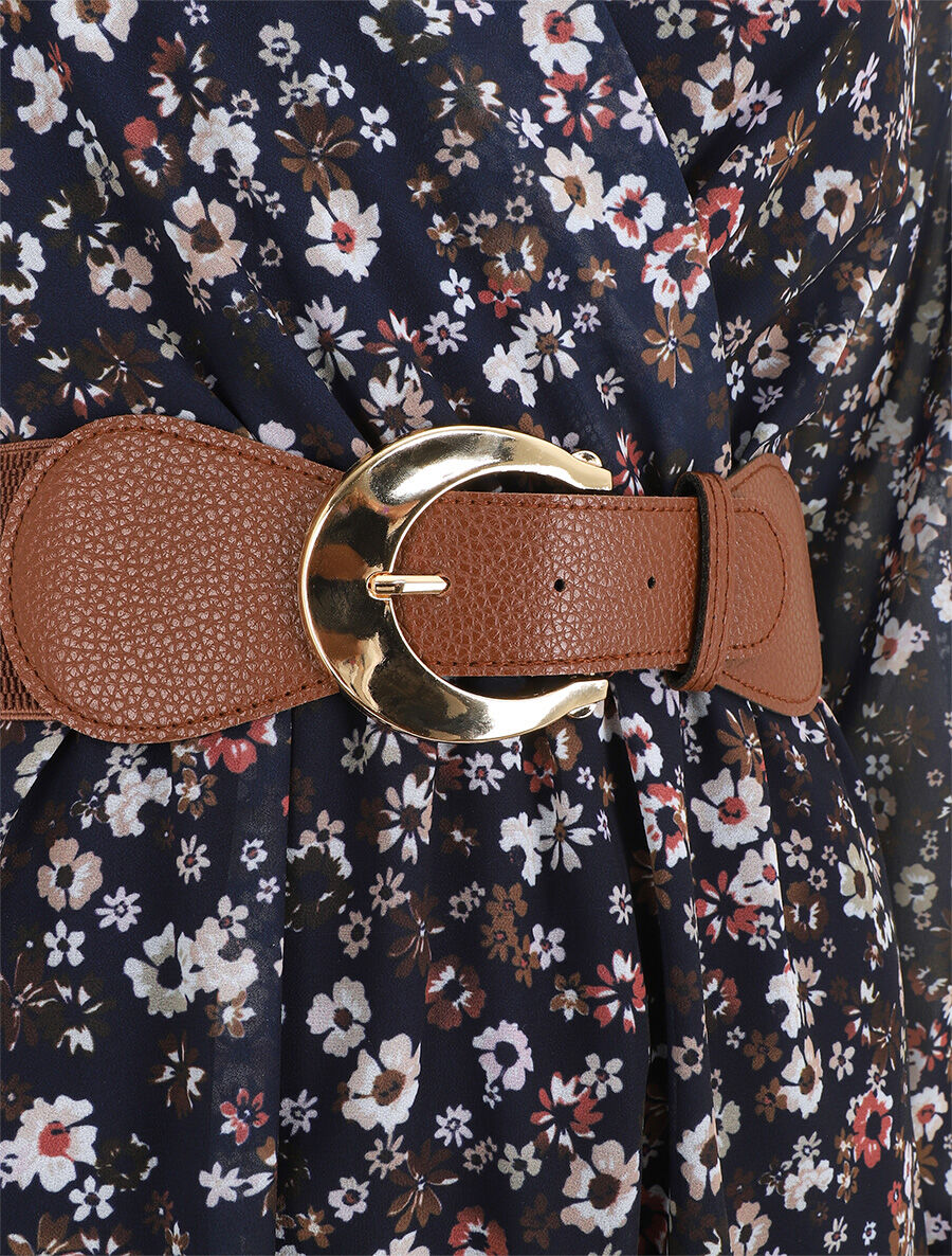 Robe élastiquée à imprimé fleuri - Marine - 5