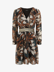 Robe imprimé feuillage à bande élastiquée dorée - Noir - 1