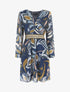 Robe imprimé feuillage stylisé à bande élastiquée dorée - Bleu - 6